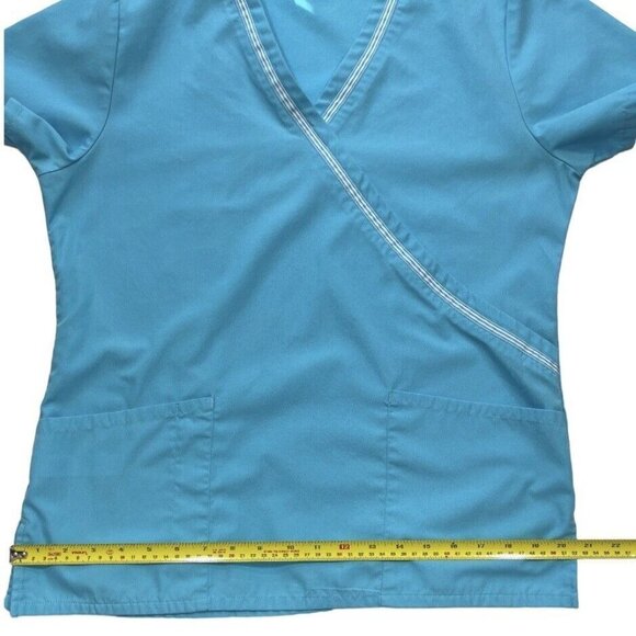 SB Scrubs Women's Mock Crossover Top Small Turquoise Pockets Medical Uniforms - Picture 12 of 13